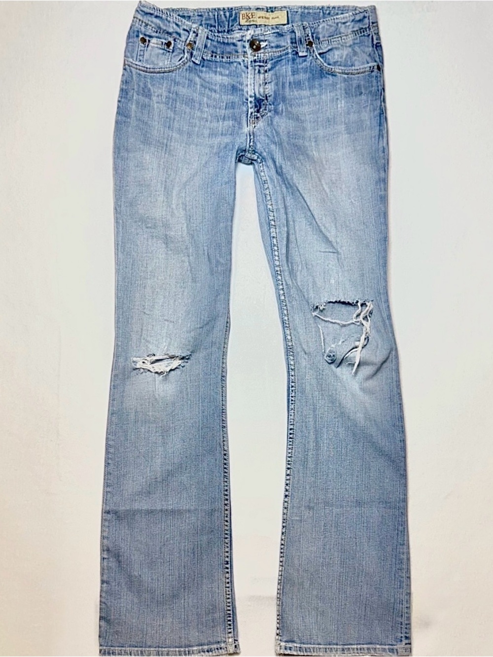 BKE vintage y2k wendi low-rise bootcut flare heavy frayed/distressed/embroidered